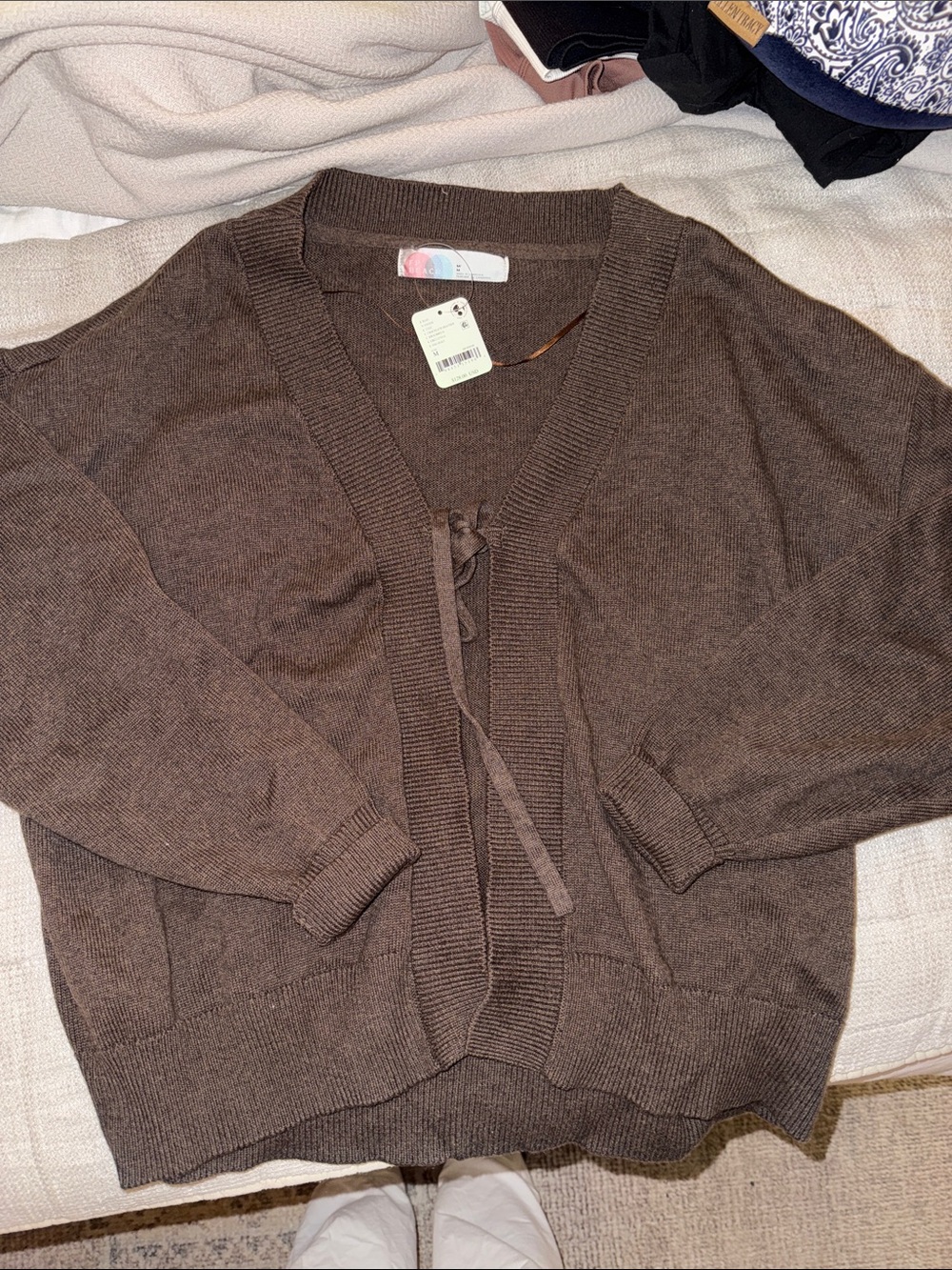 FP beach chocolate heather cardigan sweater NWT